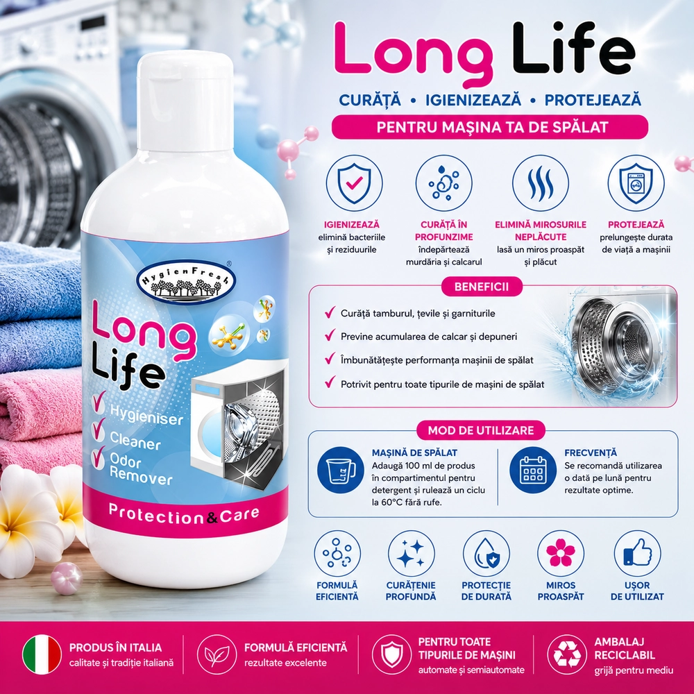 OdorBlok Long Life - tratament pentru întreținerea mașinii de spălat, 250 ml